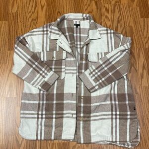 Banana Republic Women’s Brown/Pink  and Cream Plaid Shirt XXL